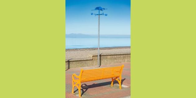 Image of bright yellow bench on Prestwick promenade